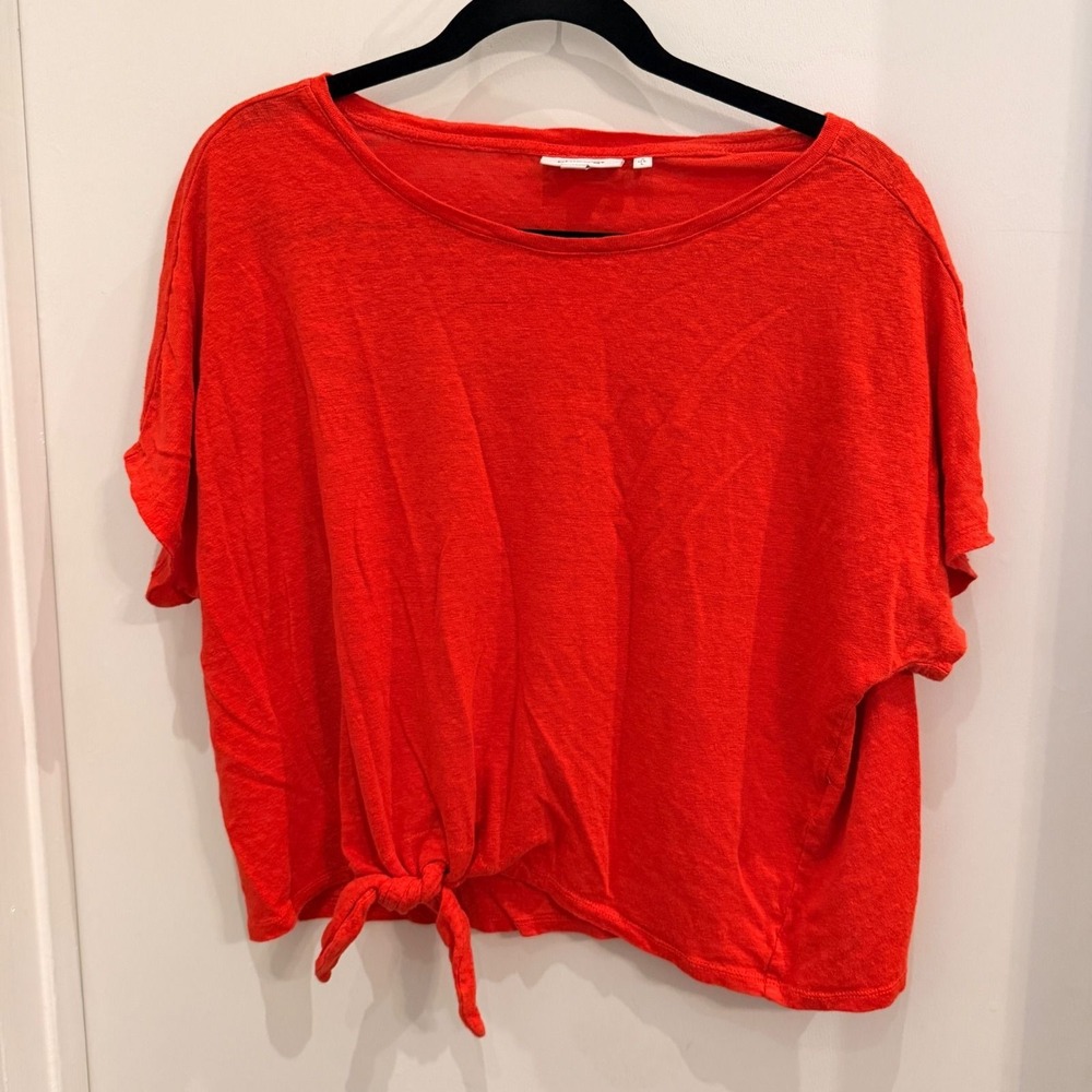 Chico's Front Tie Linen Blend Top Size L Red Boho Casual Summer